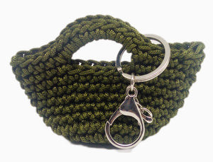 Front view of Olive green/silver mini handbag keychain 