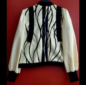 MARMOREAL-Black and ivory striped bomber jacket with gold button details