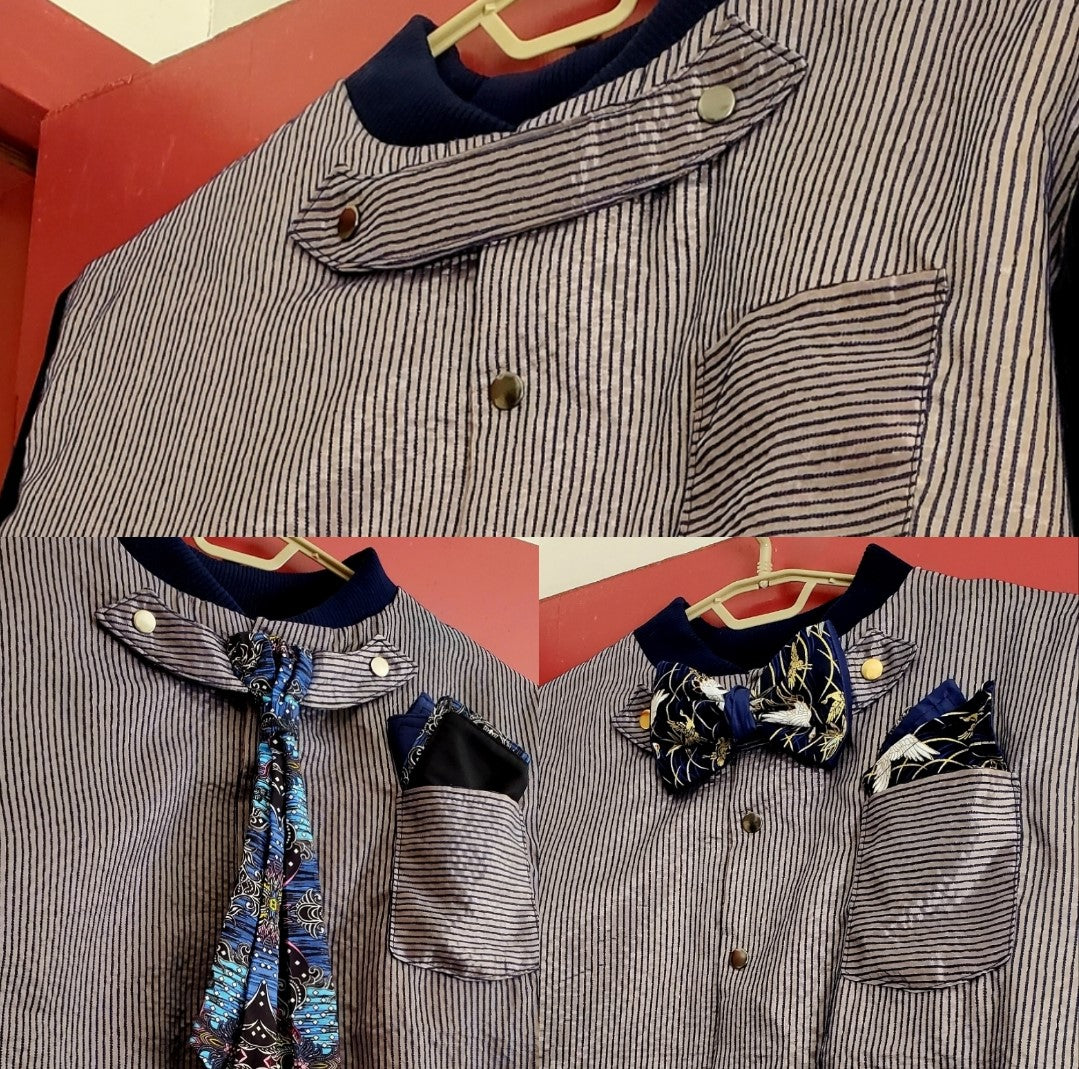 Collage Display of all the collar accessories used on jacket.