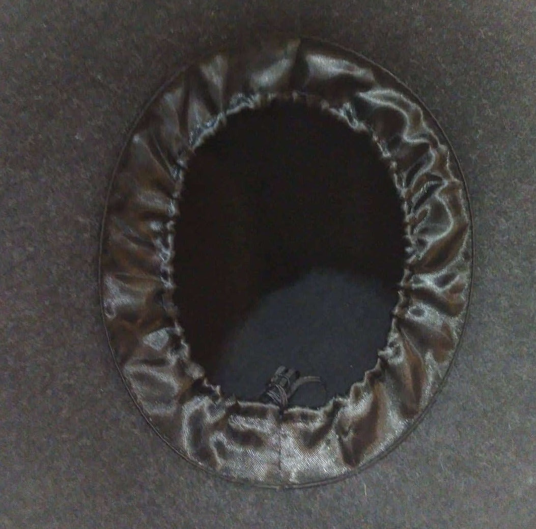 adjustable headband view of Grey and Black Wide Brim Fedora With Cabochon Accent