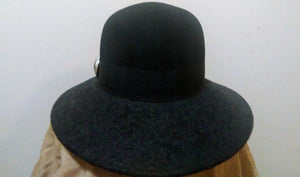 front view ofGrey and Black Wide Brim Fedora With Cabochon Accent