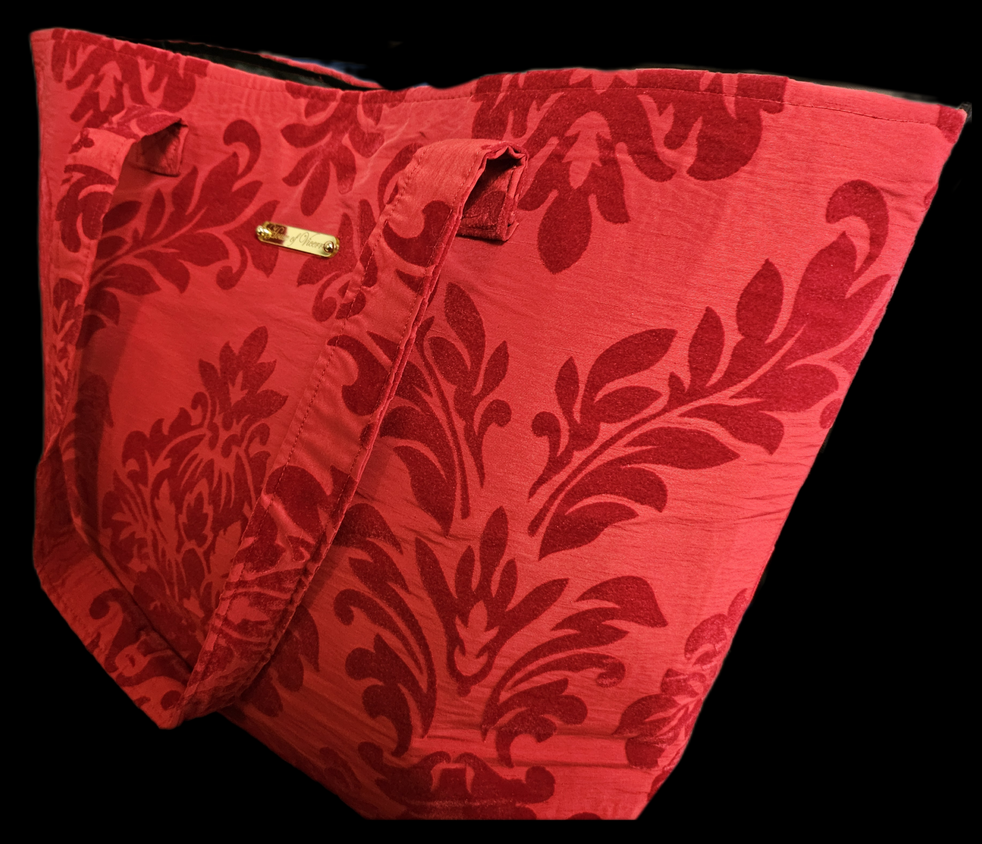 Side view of XL damask shopping tote