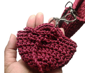 Mini burgundy handbag keychain of Burgundy crochet handbag with black heart shaped acrylic handle
