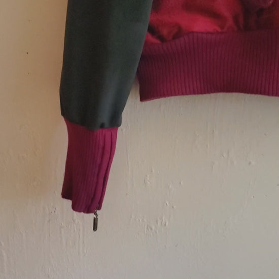 video of Cable knit and raw silk jacket with velveteen sleeves