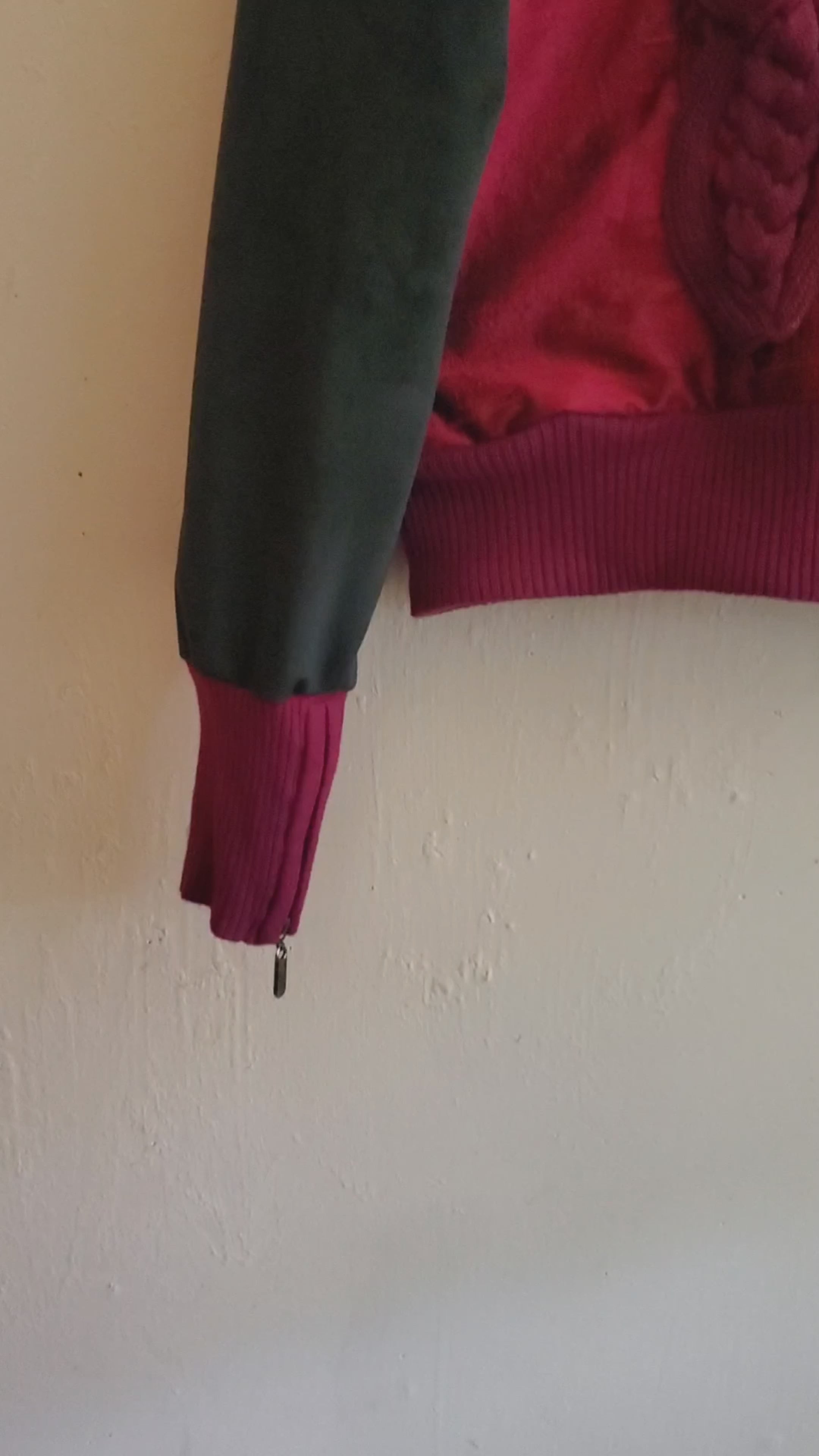 video of Cable knit and raw silk jacket with velveteen sleeves