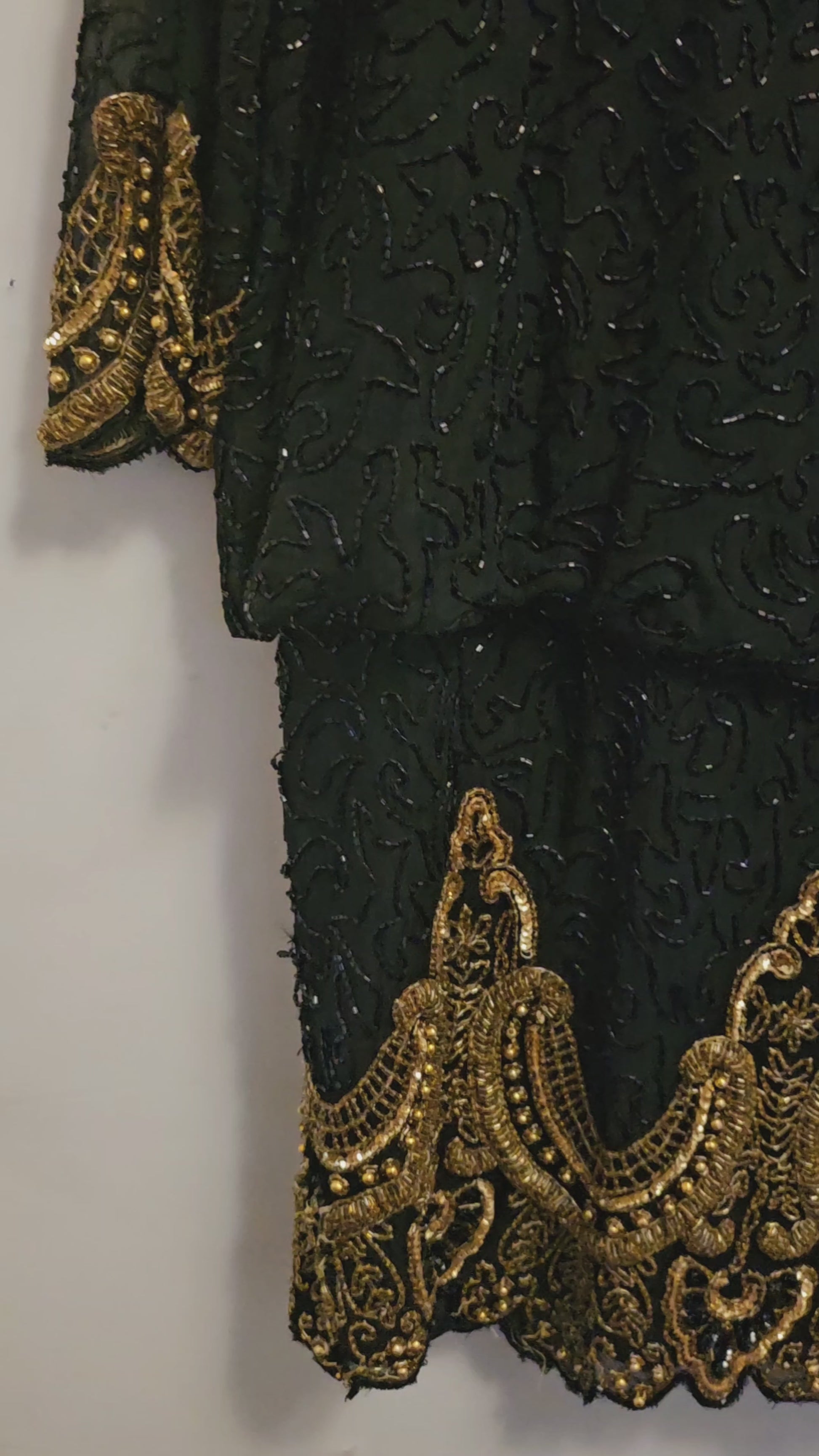 video of vintage 80s Black and Gold Beaded Cocktail Dress