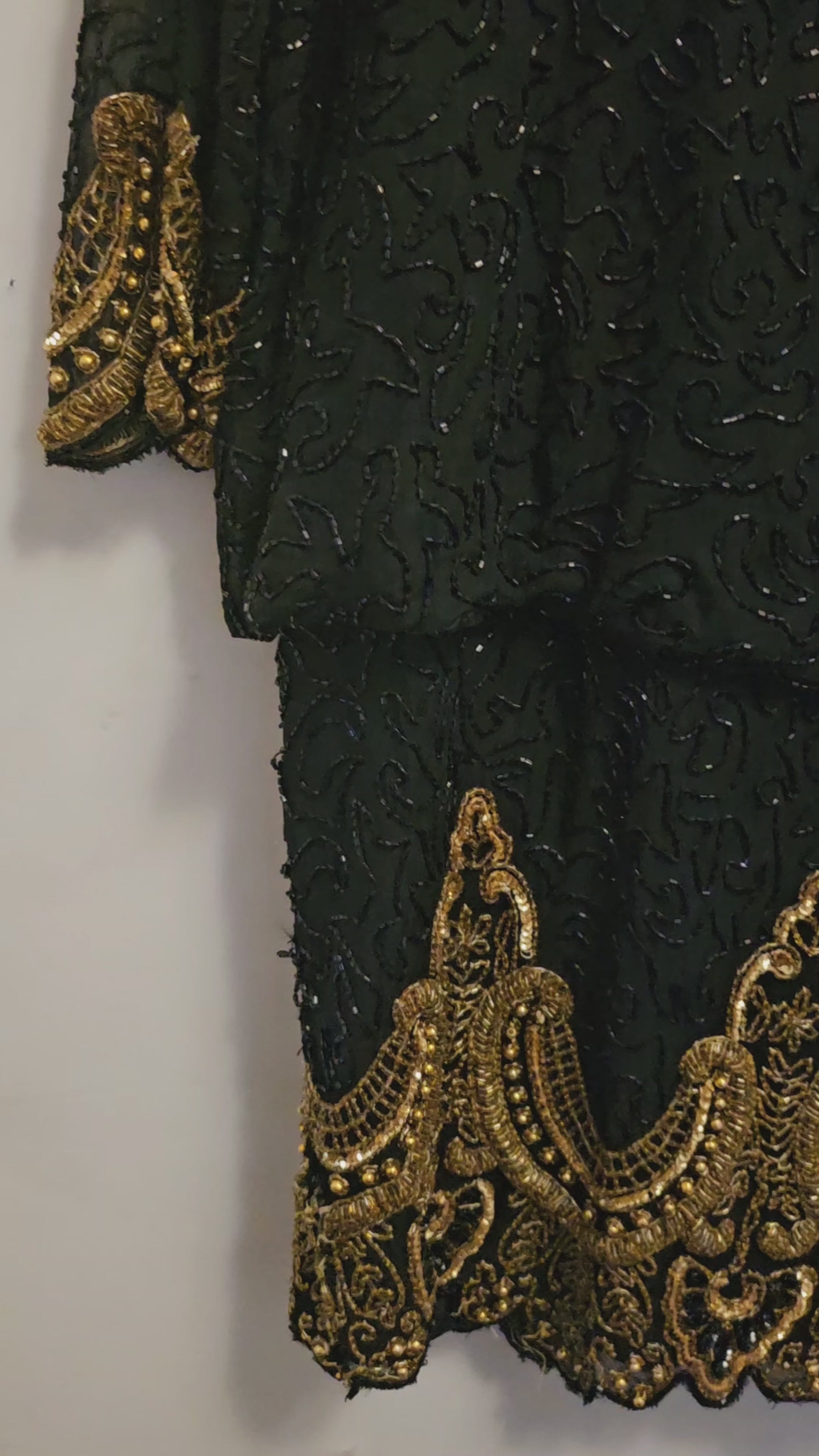 video of vintage 80s Black and Gold Beaded Cocktail Dress