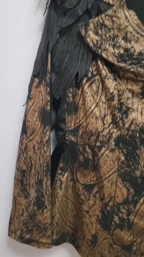 Video of 2 piece black and gold paisley suit with lace wing epaulettes