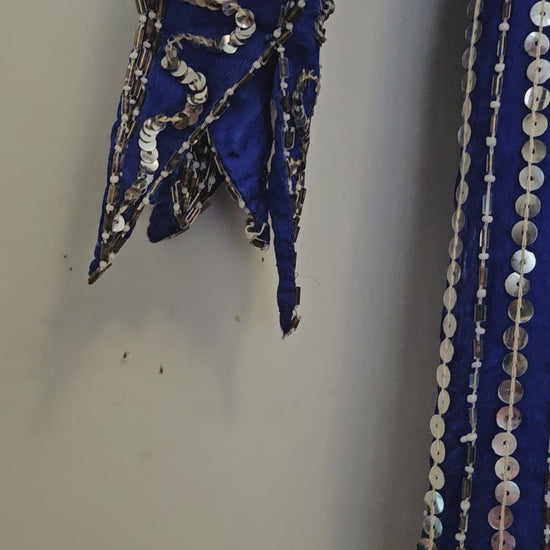 Video of vintage 80s Blue and Silver Sequin Gown