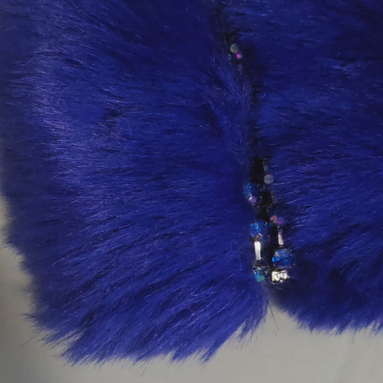 Video of Royal Blue faux fur coat embellished with rhinestone chains