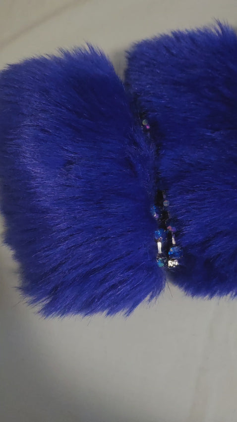 Video of Royal Blue faux fur coat embellished with rhinestone chains