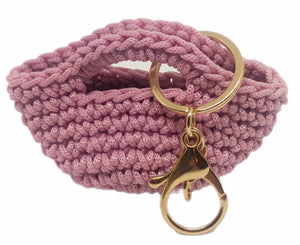 Front view of Pink/gold mini handbag keychain 