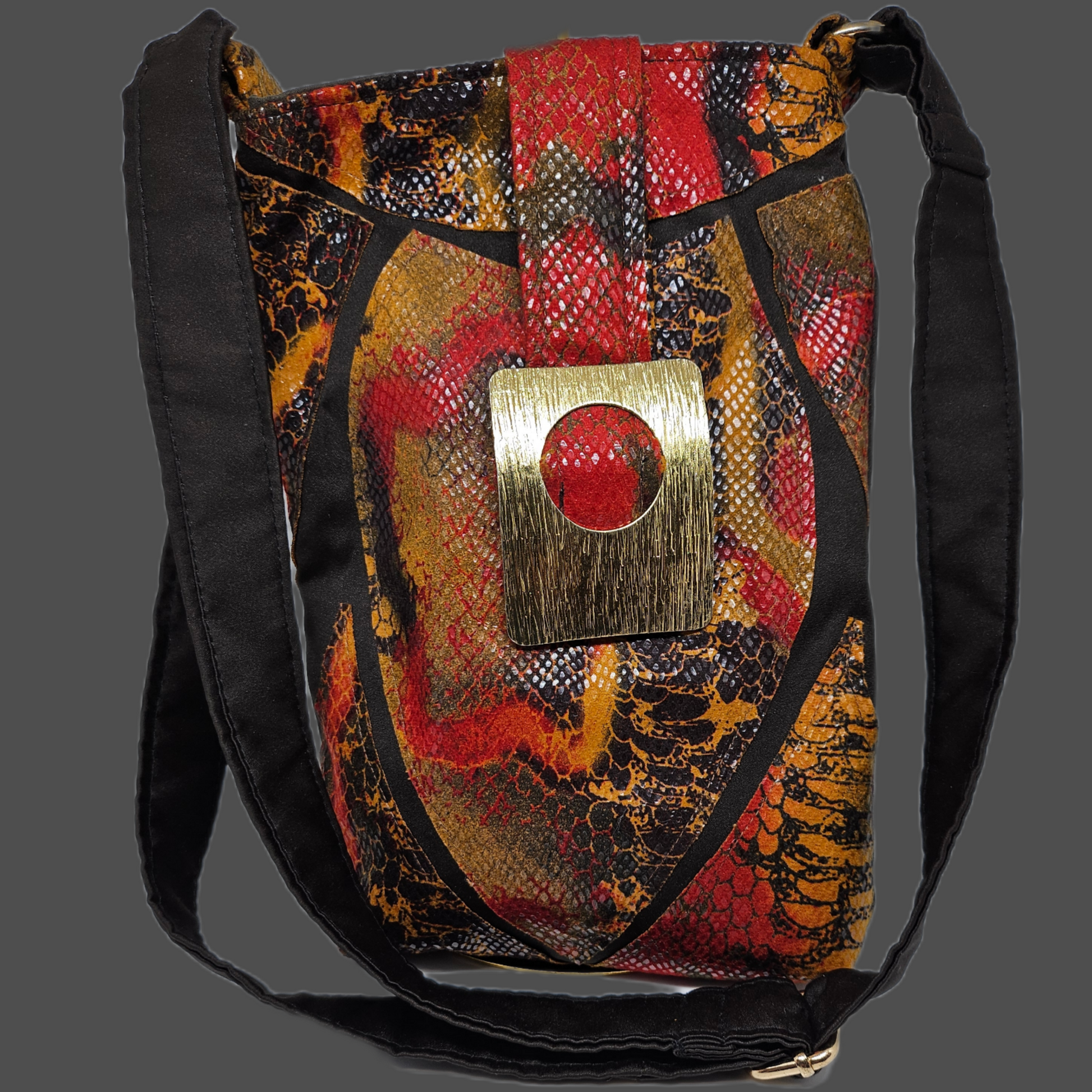 Purse view of Burnt orange animal print hat and purse set