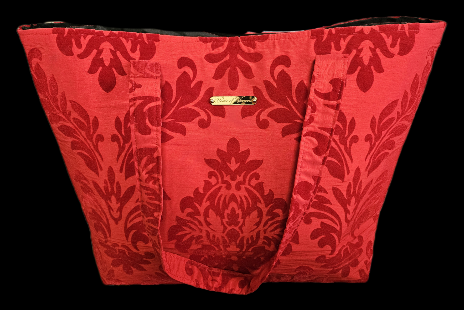 Front view of XL damask shopping tote