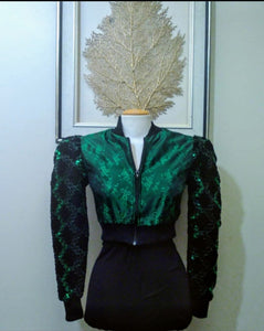 Green cropped bomber on mannequin