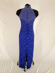 Back view of 90s Cobalt and Pearl Halter Dress